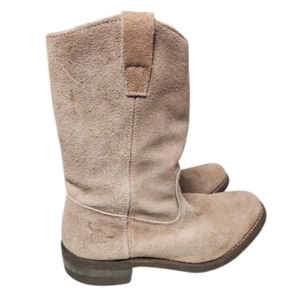 Texas Steer Vintage Roper Beige Suede Cowboy Boots Size 9 2001